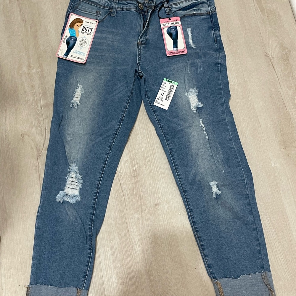 Papaya Blue Distressed Boyfriend Jeans